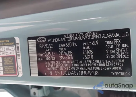 2022 Hyundai Santa Cruz Sel из США, поврежденный, VIN 5NTJCDAE2NH019108